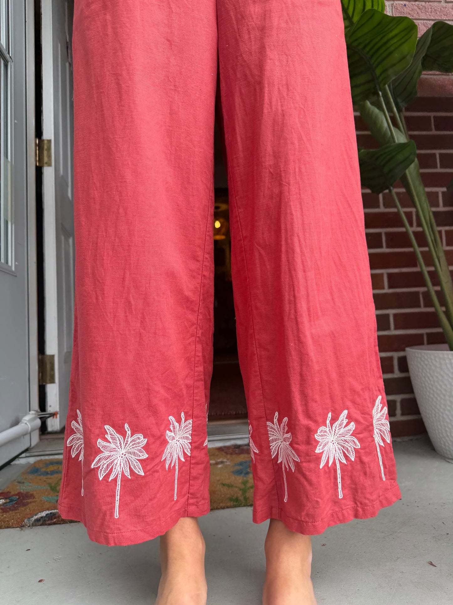 Citrine | Palm Tree Embroidered Pants, S