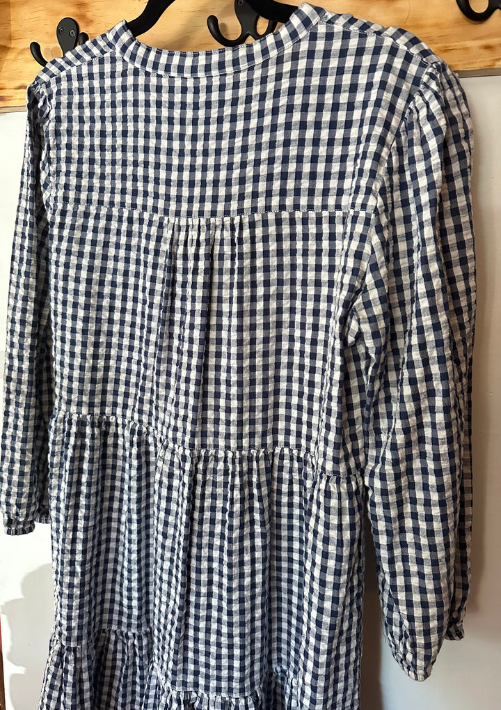 Madison Mathews ~ Navy Gingham Long Sleeve Dress, L