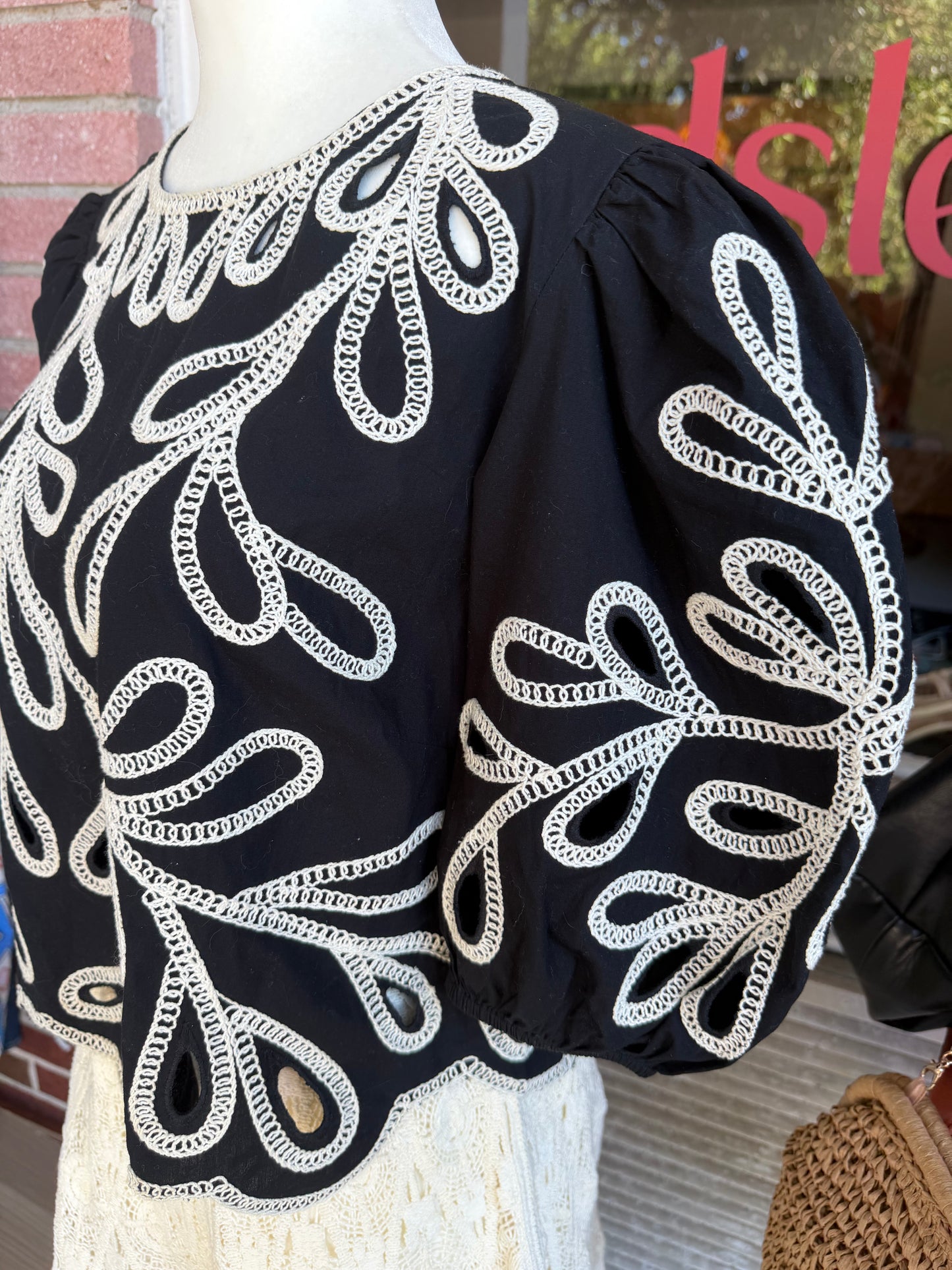 Express | Embroidered Eyelet Puff Sleeve Top, S