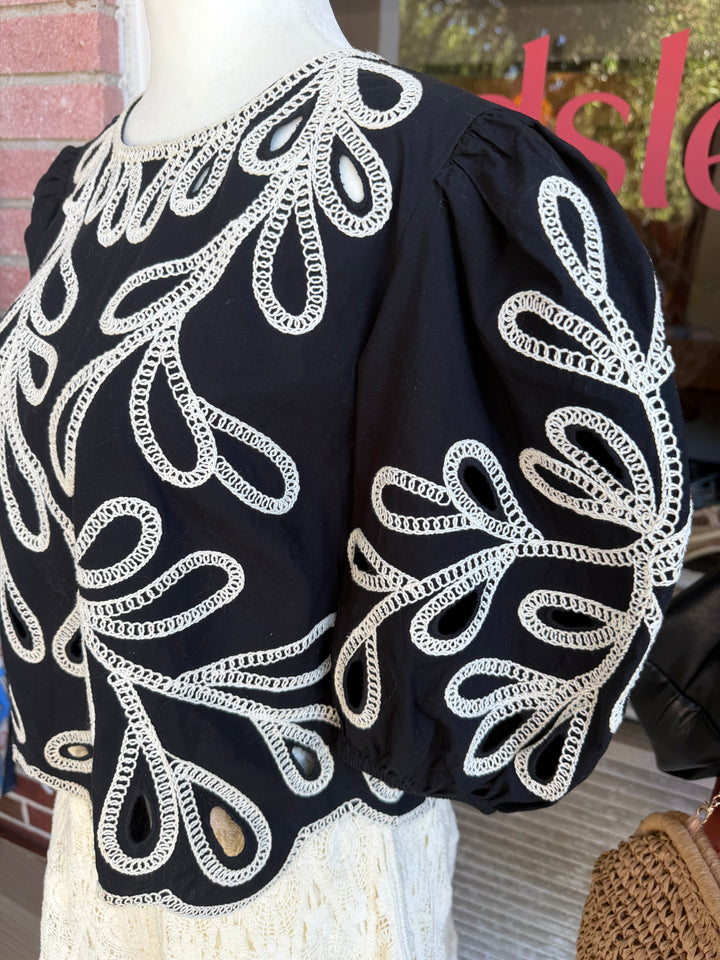 Express | Embroidered Eyelet Puff Sleeve Top, S
