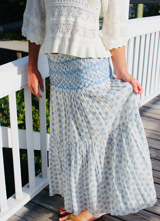 LoveShackFancy | Smocked Floral Midi Skirt, S