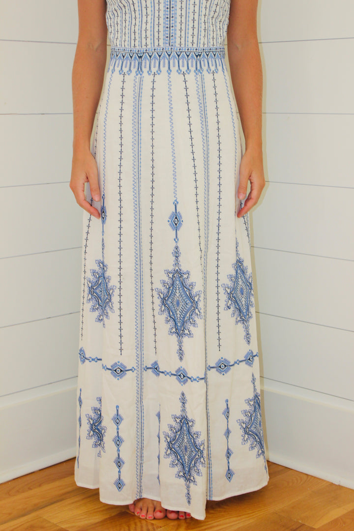 Nellie Astragal Embroidered Maxi