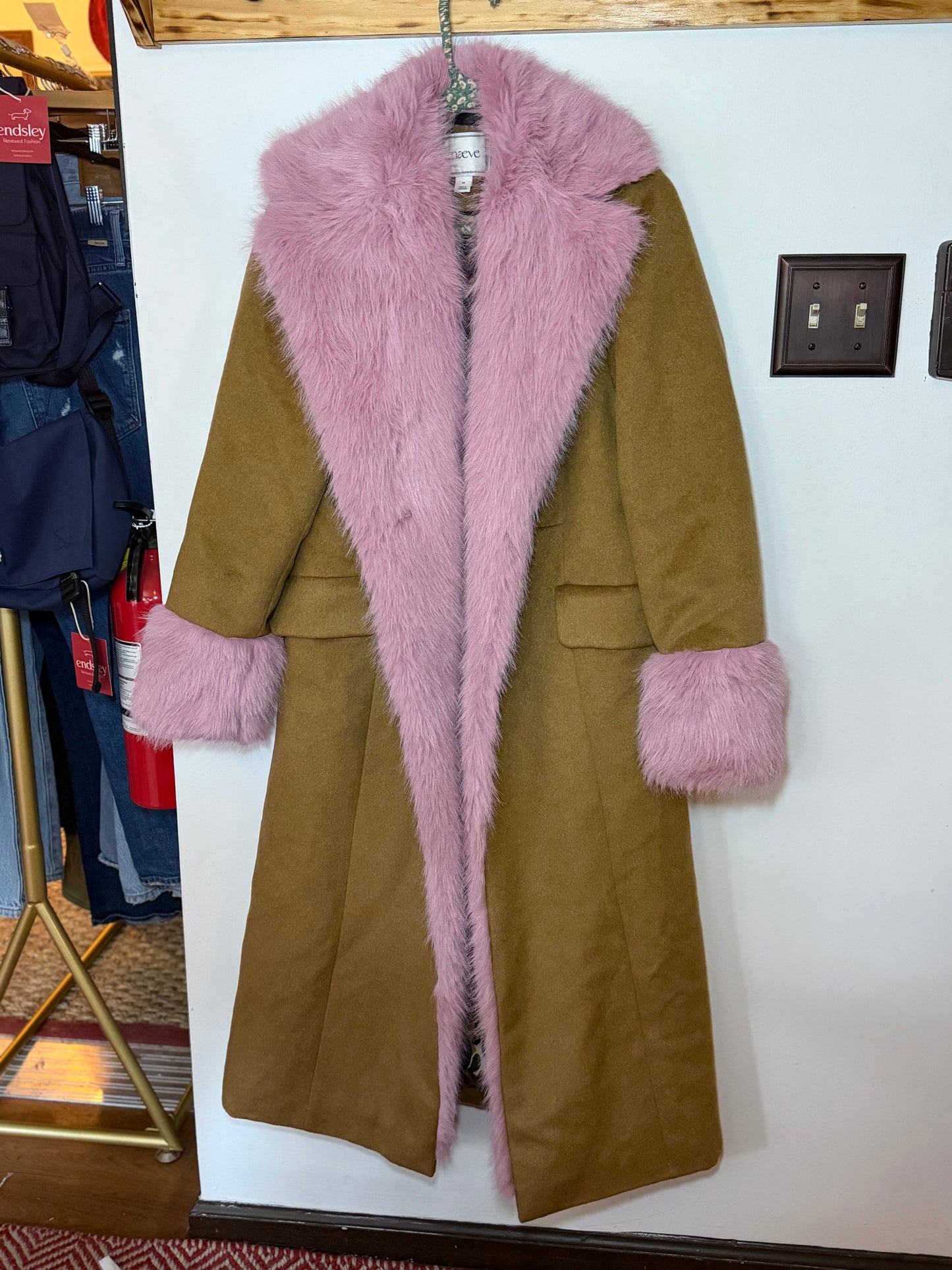 Maeve | Faux Fur-Lined Wool Blend Maxi Coat, XS