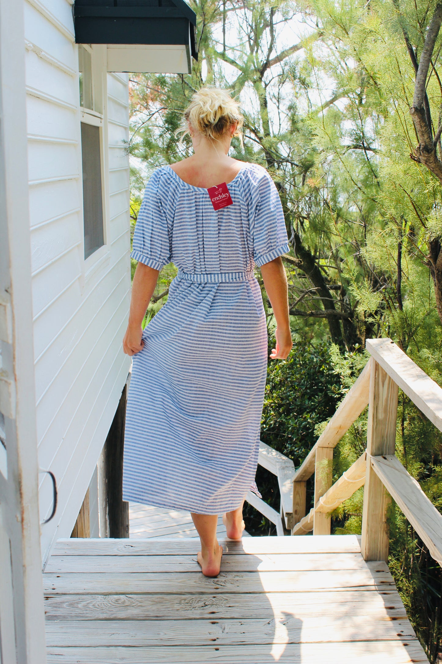 Darling  | Striped Linen Tie Belt Dress, S