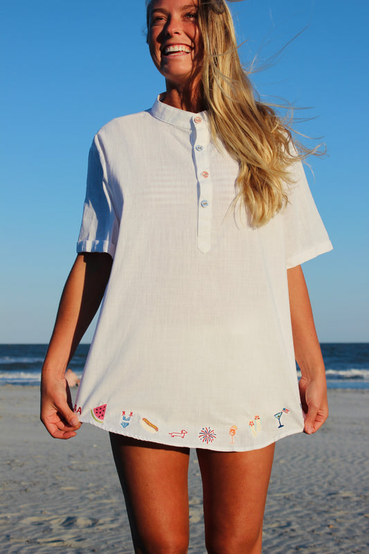 Endsley | Embroidered Trim Linen Top, M/L