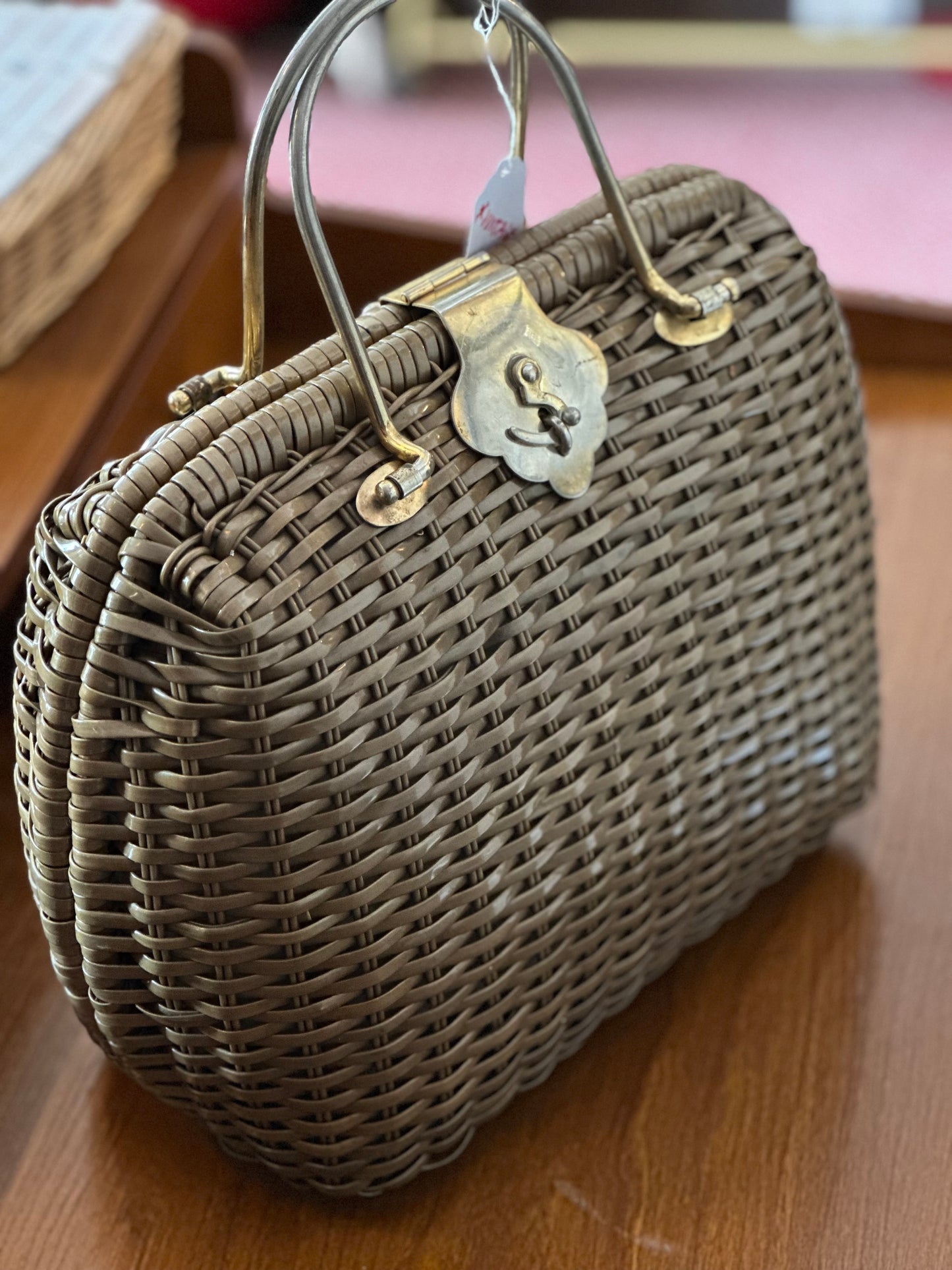 Vintage Vinyl Coated Wicker Bag