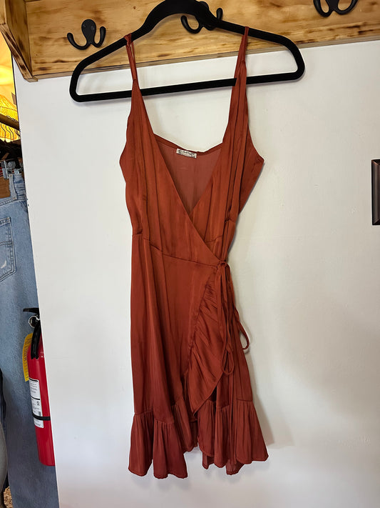 Free People | Dark Orange Silk Wrap Dress