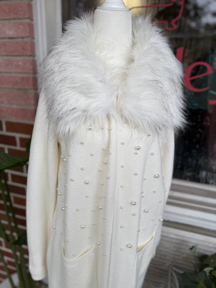 Boston Proper | Pearl Embellished with Detachable Fur Collar, M