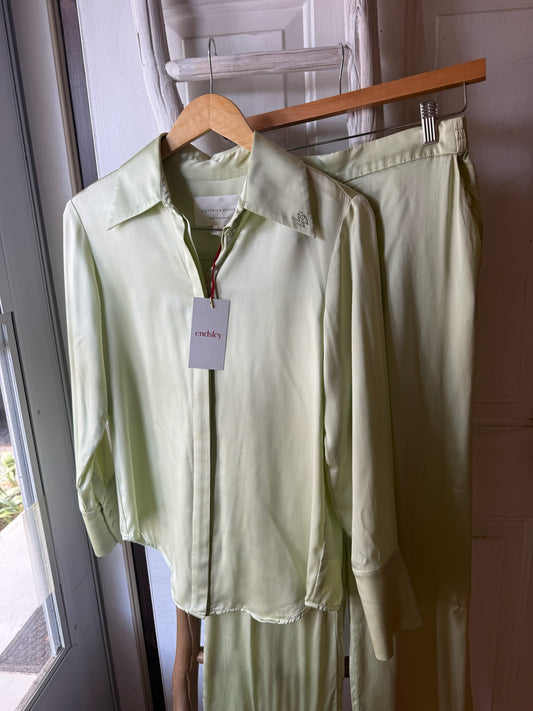 Victoria + Woods | 100% Silk Button Down + Pants Set, 0