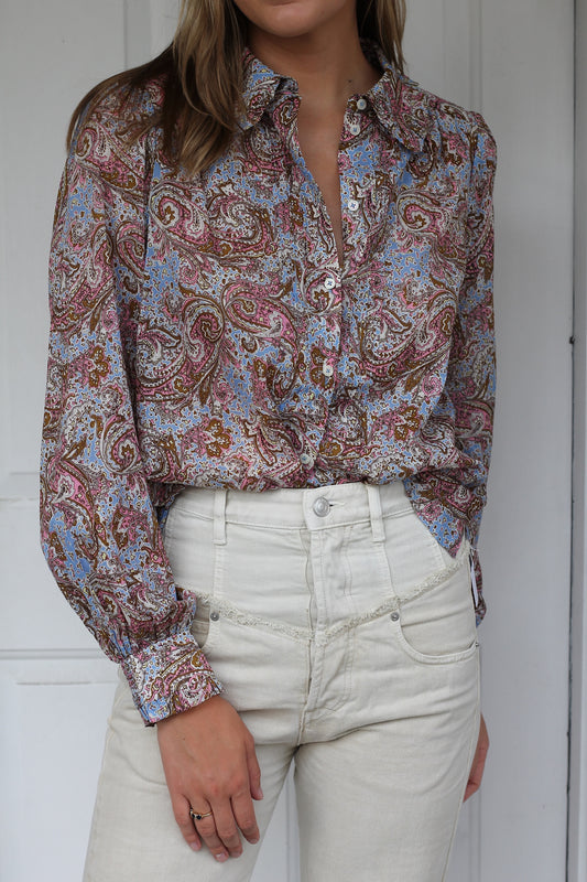 ME + EM | Silk Cotton Modern Botanical Print Blouse
