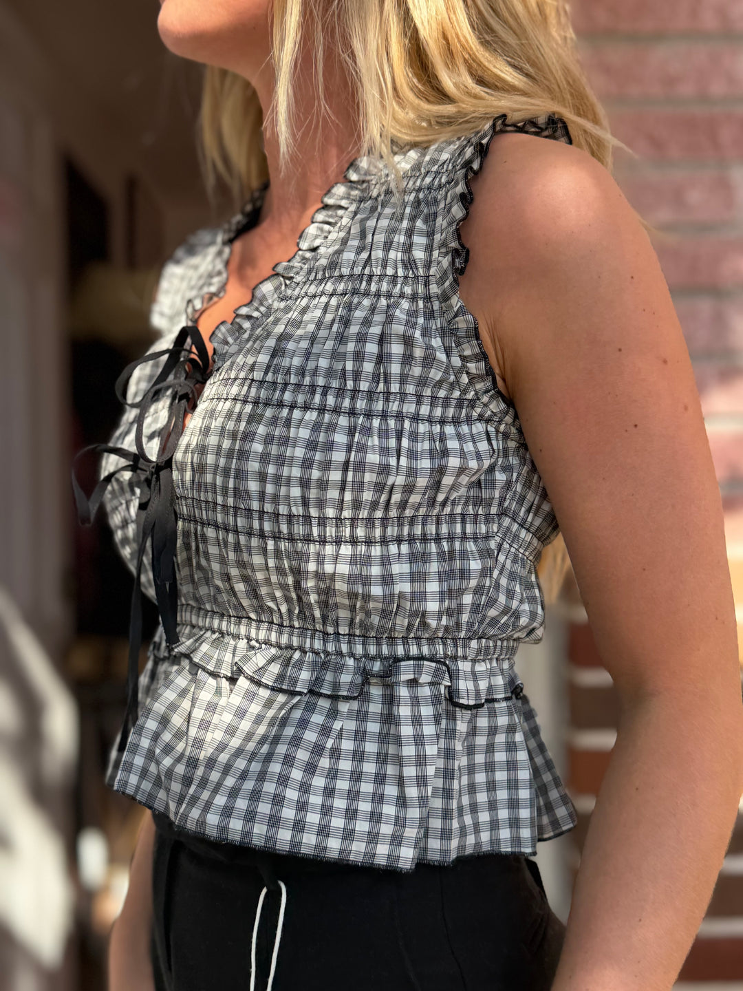 Rails | Ivory Jet Gingham Top, XXS