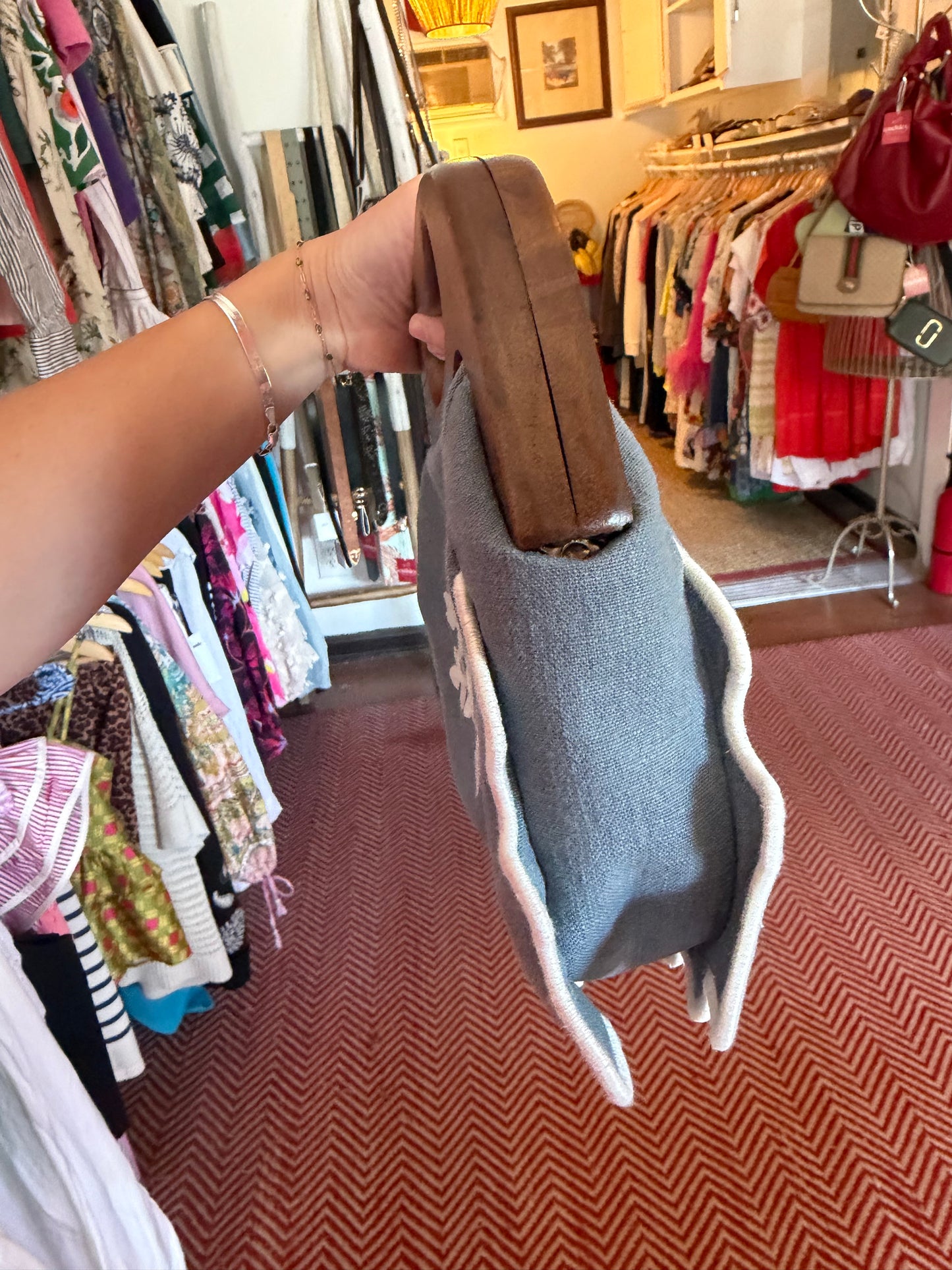 Tuckernuck |  Floral Bermuda Wooden Handle Bag