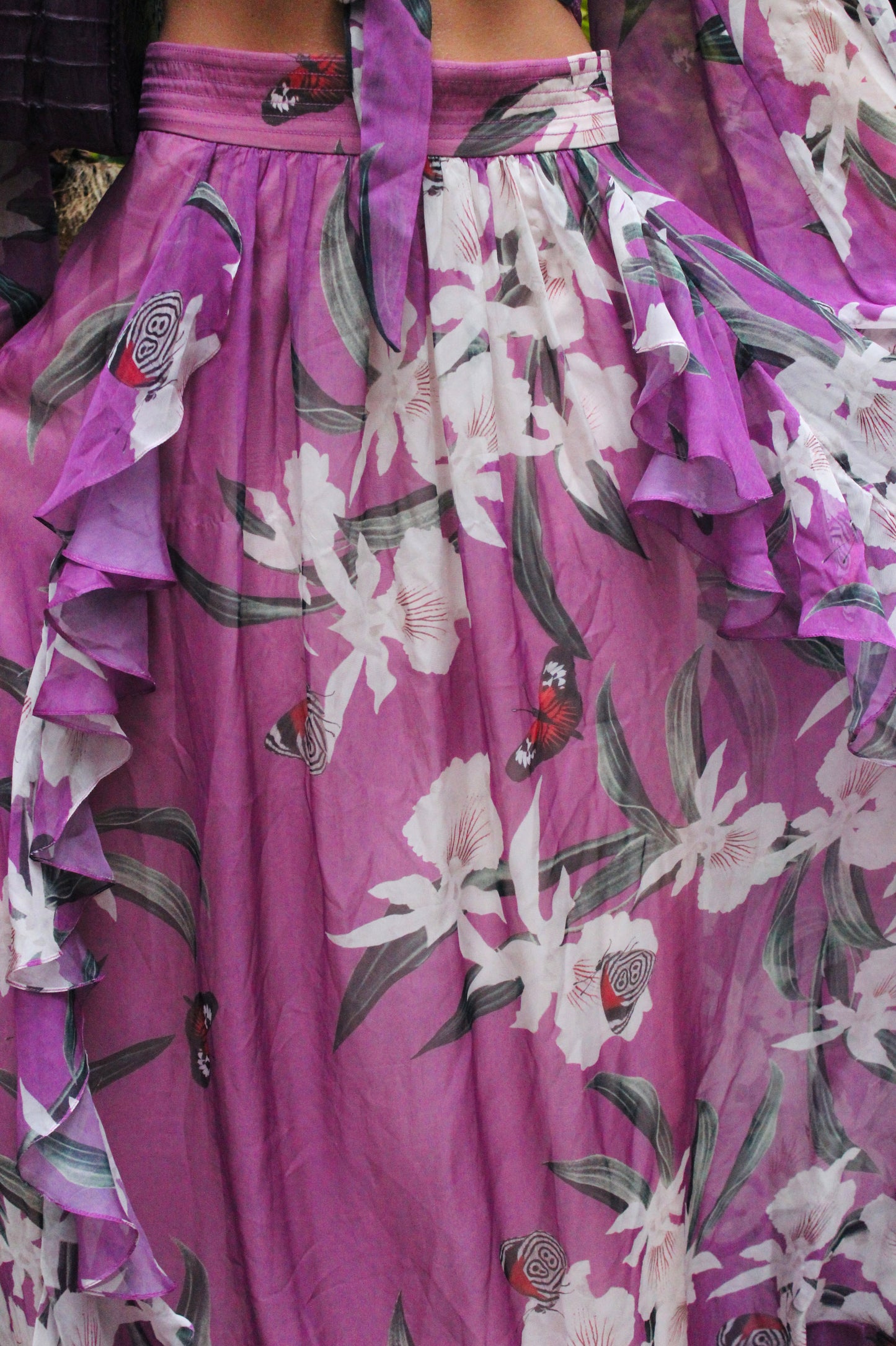 PATBO / Leva Bonaparte | Sheer Butterfly Print Tie Front Blouse + Maxi Skirt, M