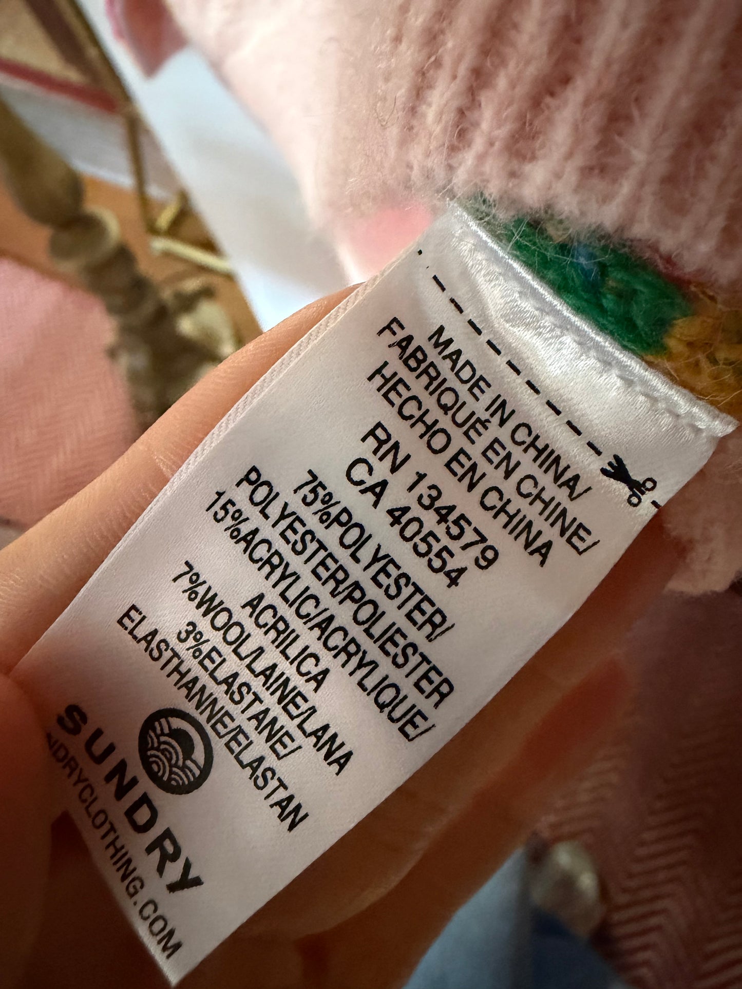 Sundry | Pink Colorful Trim Sweater, 1