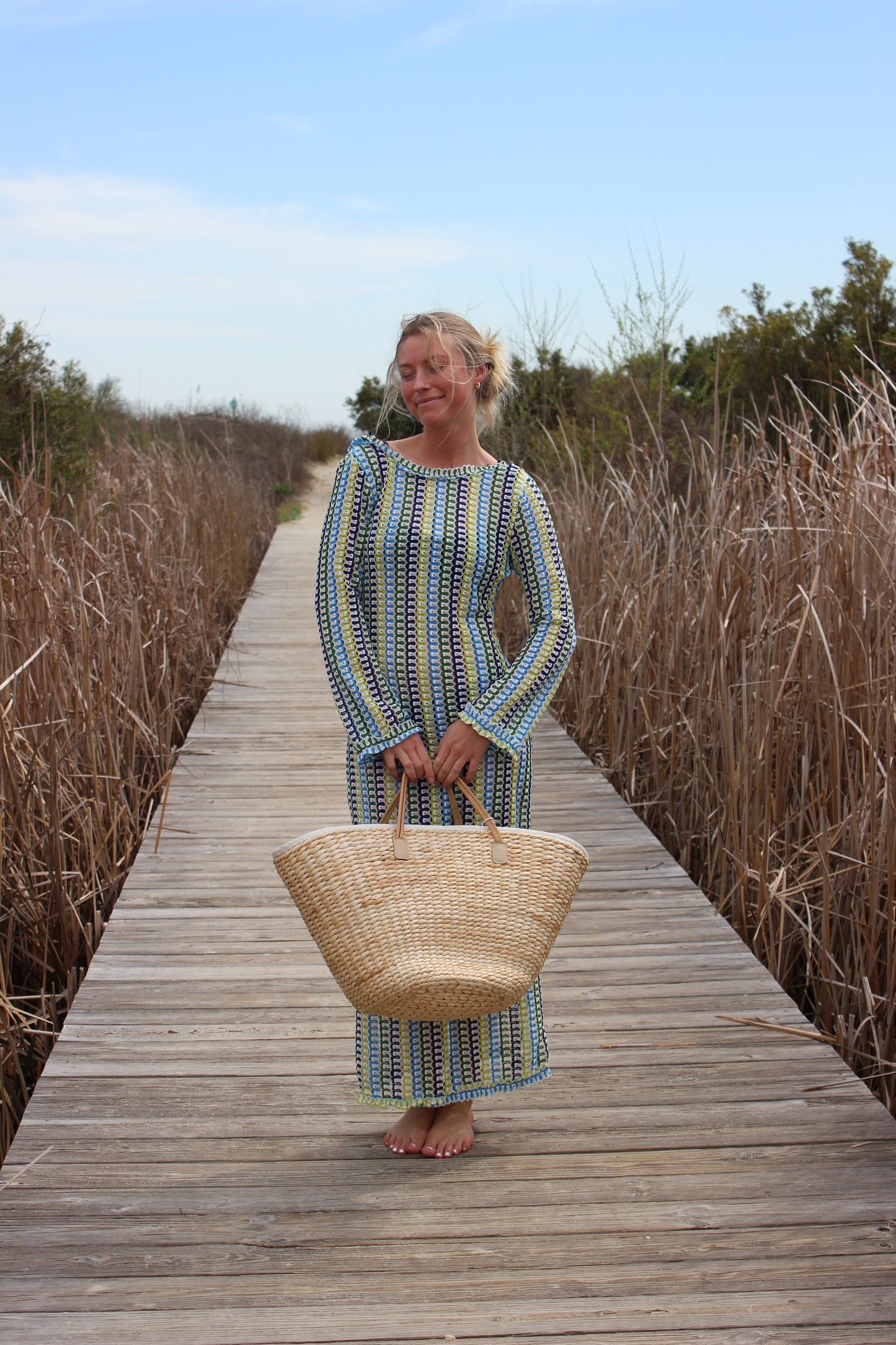 Endsley | Striped Maxi Long Sleeve Cover Up, M