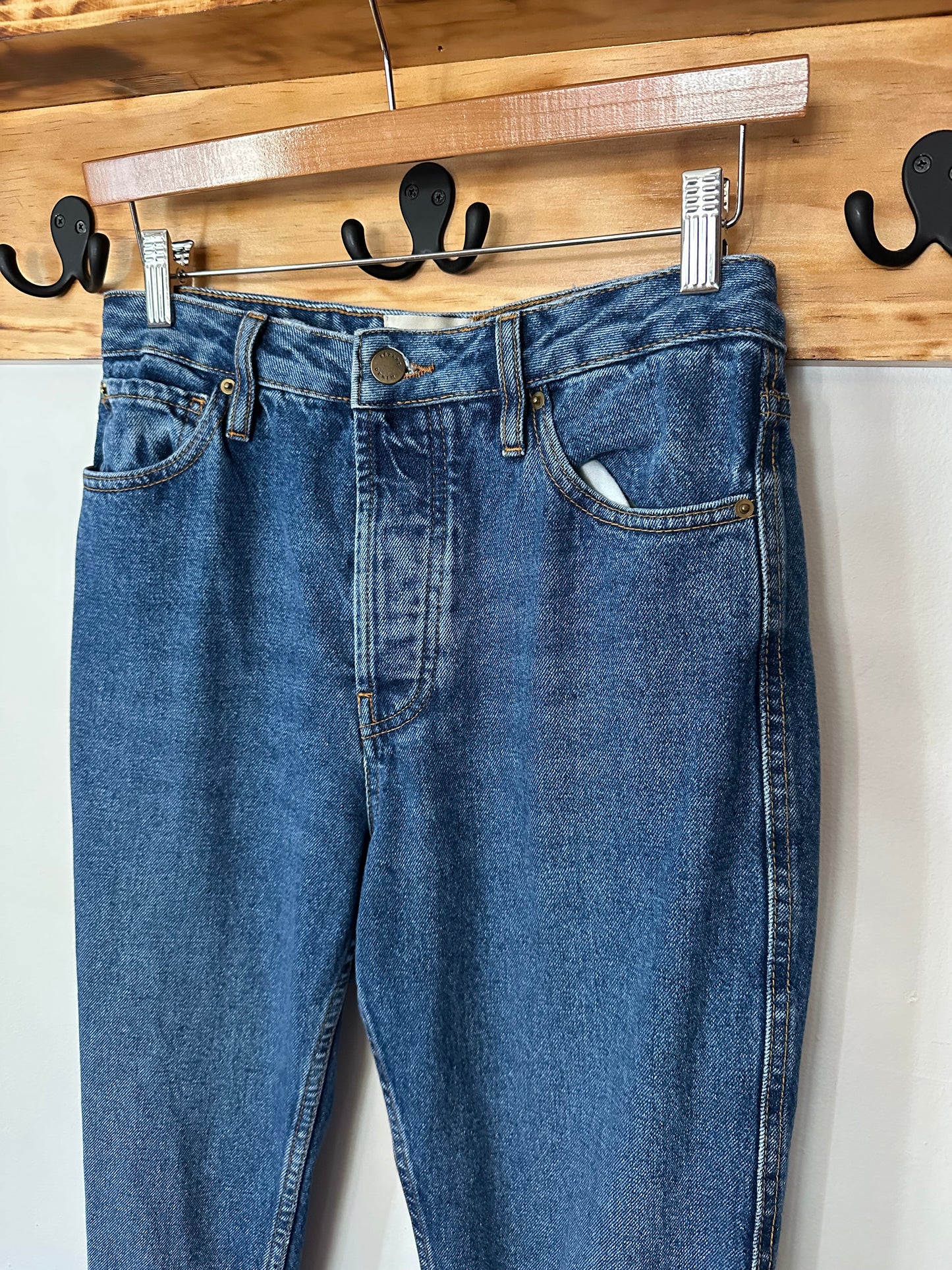 Sezane | "Brut Sexy" Medium/Dark Wash Tapered Jeans, 28