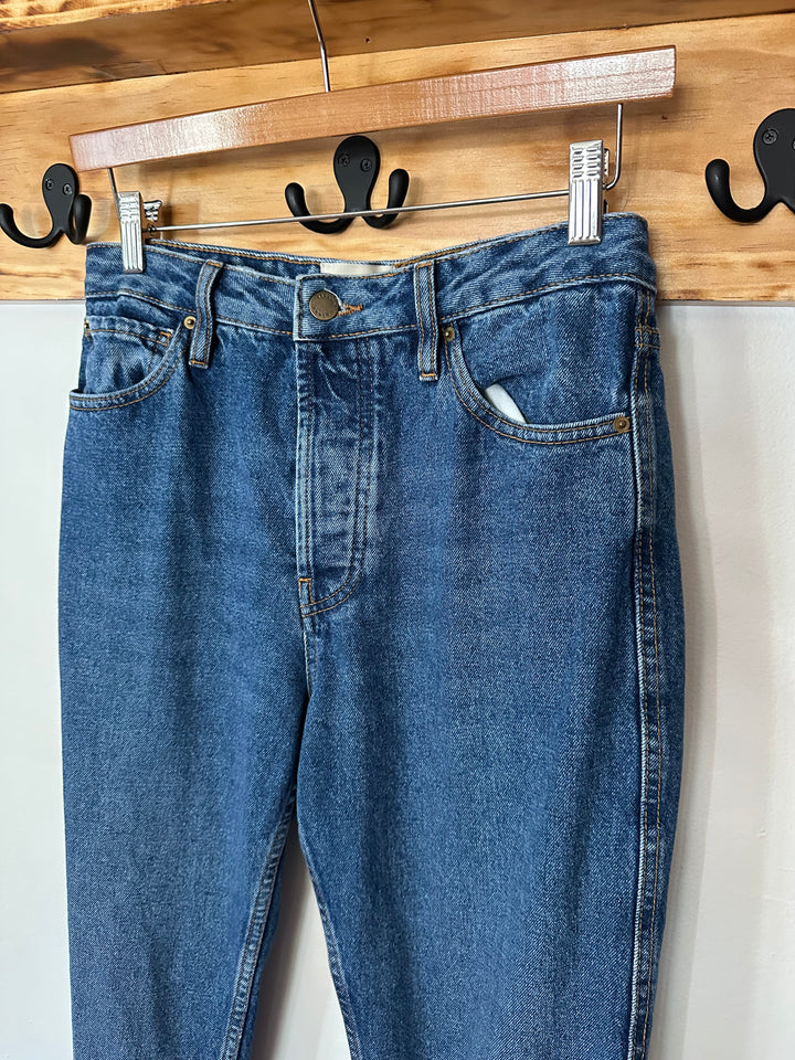 Sezane | "Brut Sexy" Medium/Dark Wash Tapered Jeans, 28
