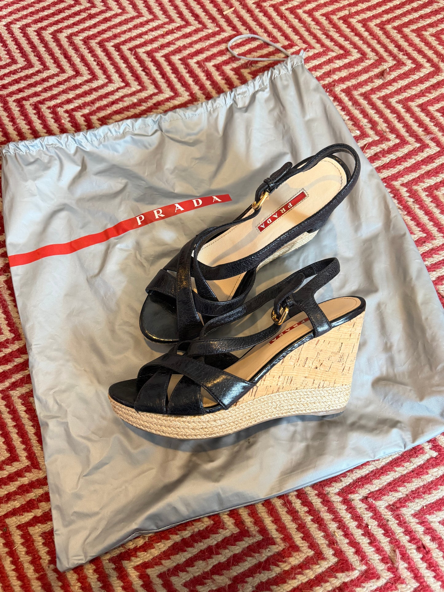 Prada | Patent Leather Cork Wedge, 7.5