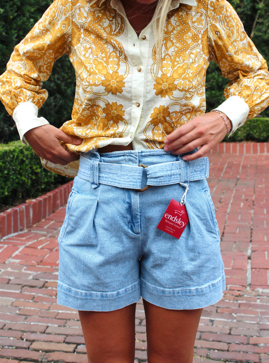 Sezane | Belted Denim Shorts, 36 (US 4)