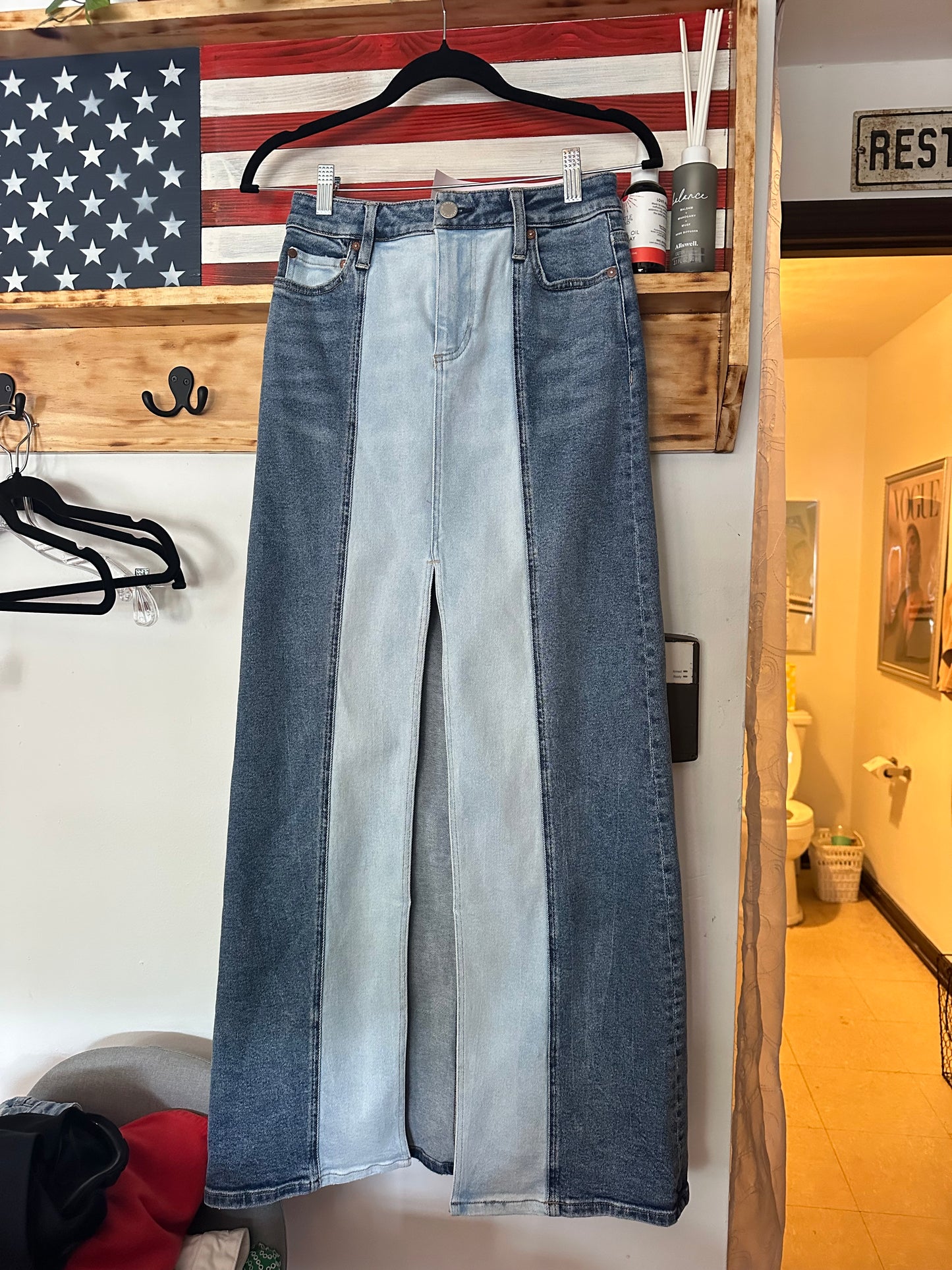 Alice + Olivia | Georgia Two-Tone Denim Maxi Skirt