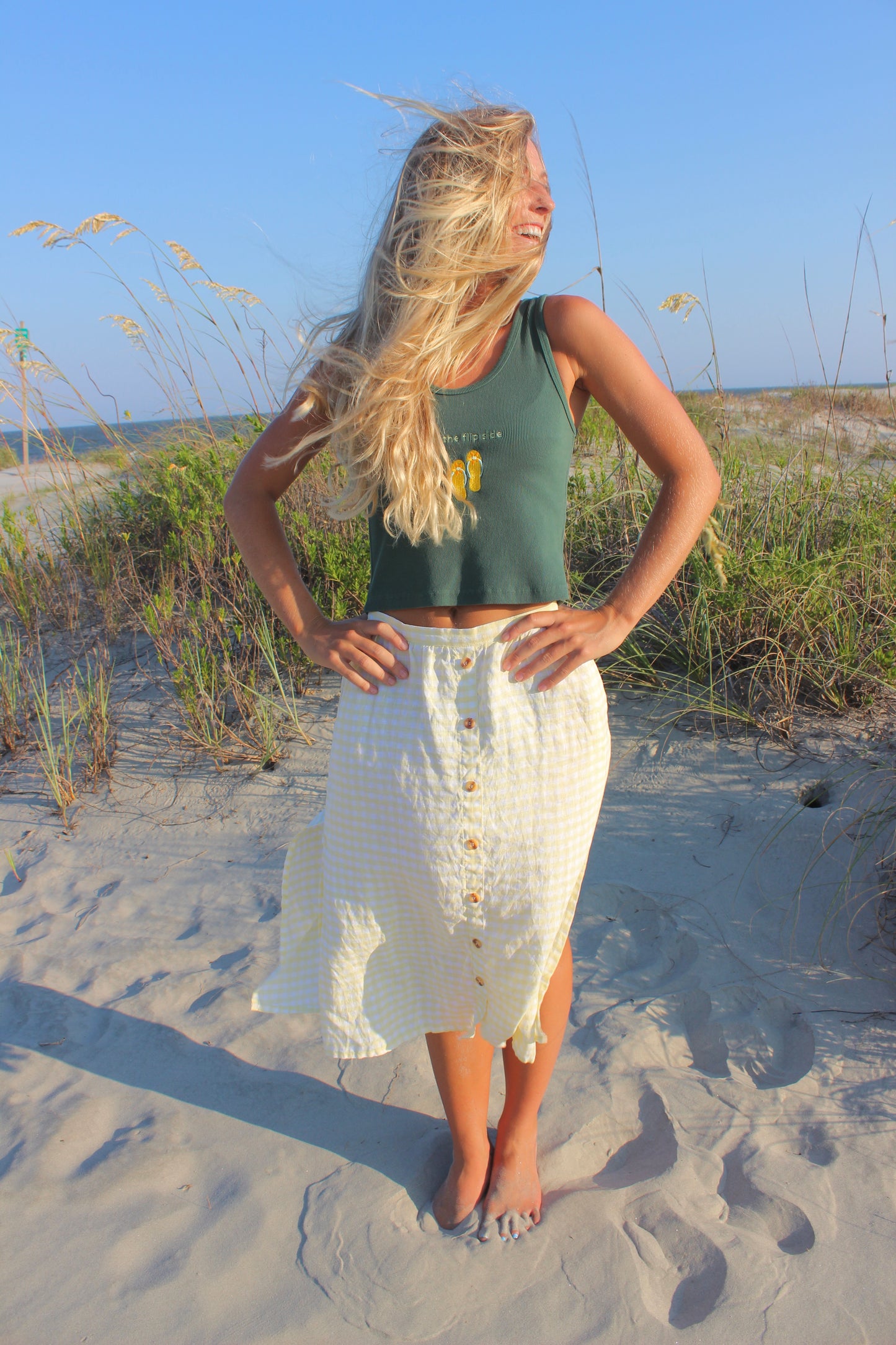 Faithful the Brand | Gingham Button Midi Skirt, XS