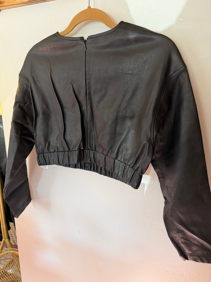 Zara | Cropped Leather Long Sleeve, XS