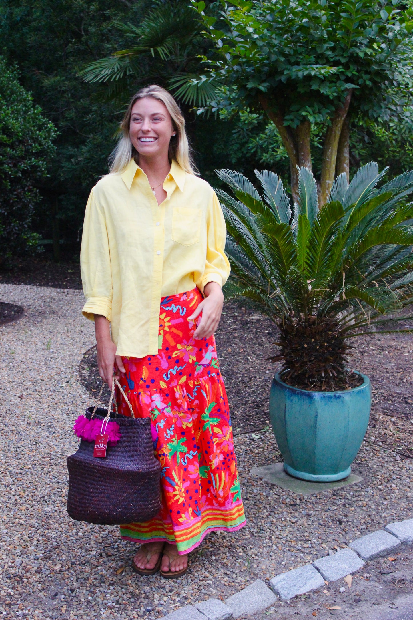 Maison d'Amelie  | Tropical Beach Print Midi Skirt, M