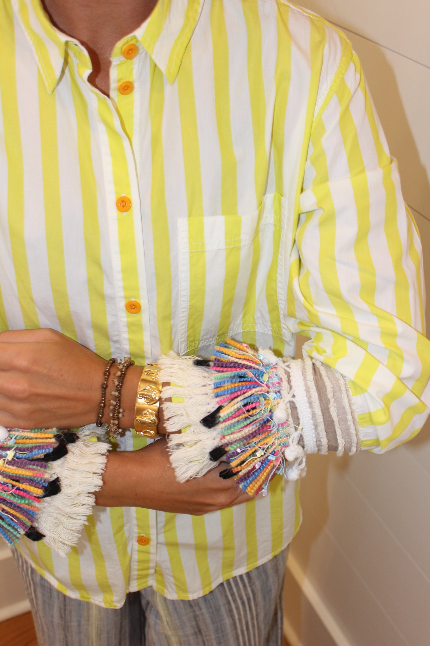Endsley | What Are You Waiting For? 100% Cotton Button Down Striped Long Sleeve, M