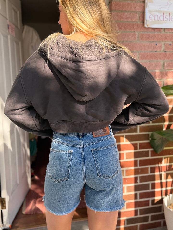Elwood | Charcoal Cropped Zip Hoodie, S