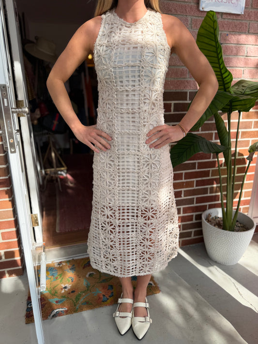 Endless Rose (Anthropolgie) | Ivory Sleeveless Textured Midi Dress, S