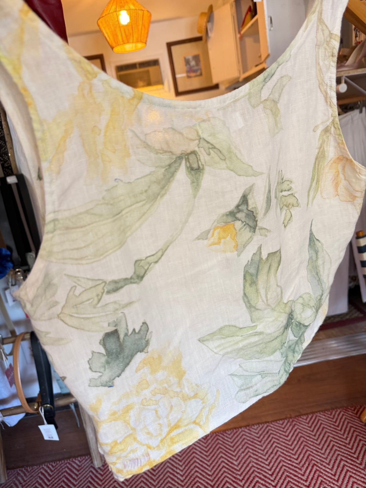 Flora  | 100% Linen Floral Print Top, XS