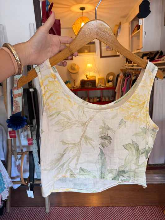 Flora  | 100% Linen Floral Print Top, XS