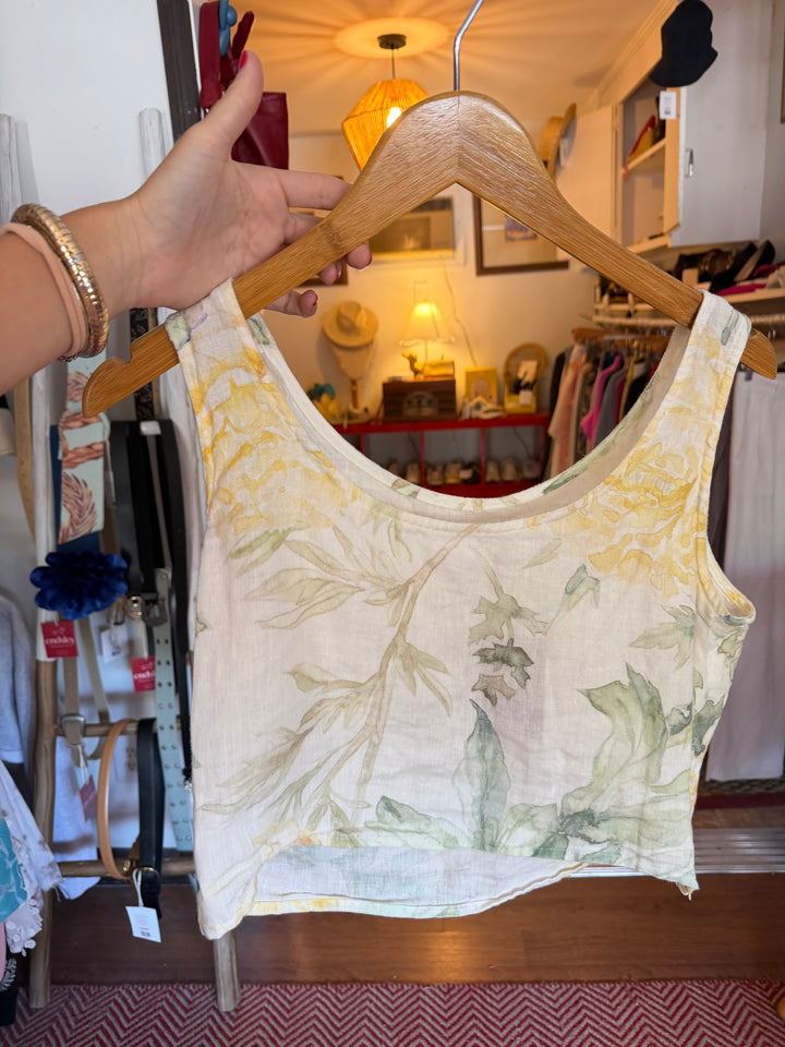 Flora  | 100% Linen Floral Print Top, XS