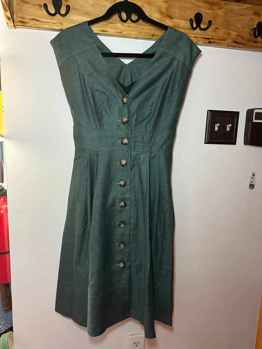Green Gal Meets Glam Dark Green Sleeveless Button Dress, 0