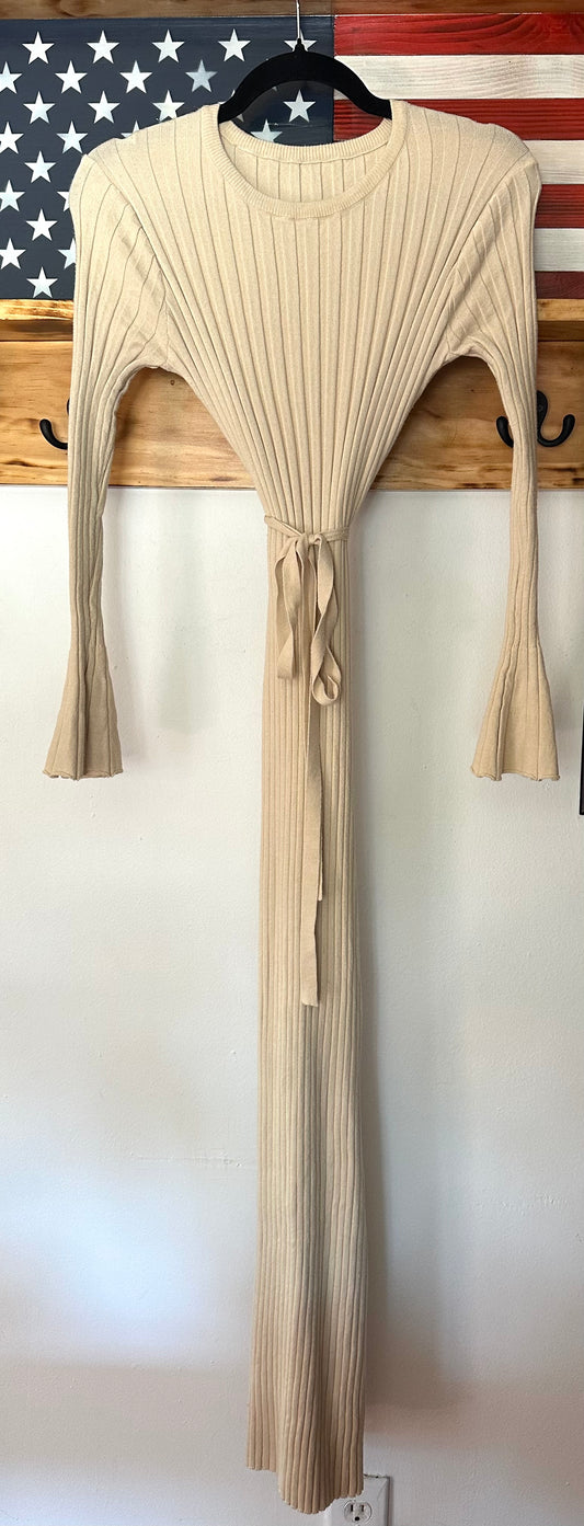 Maxi Knit Dress with Tie Belt, S