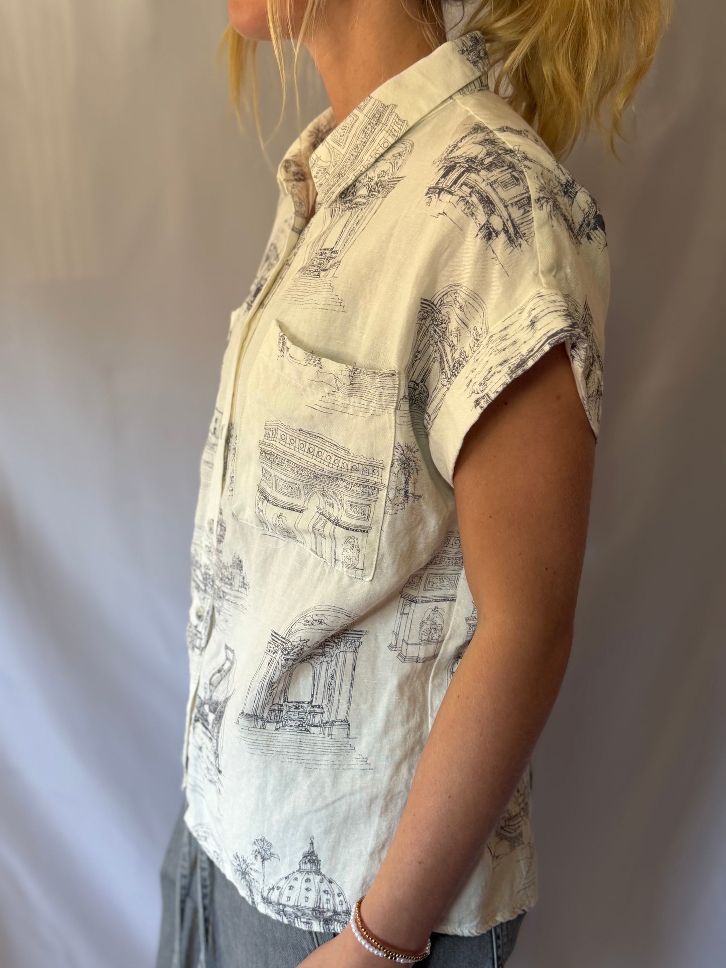Fate | Linen Euro Print Button Up, M