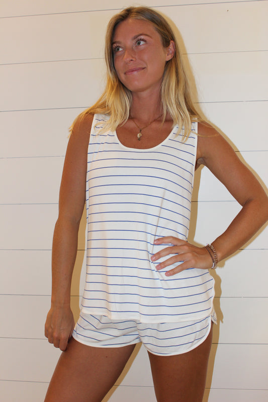 LAKE  | Sleeveless Striped Pajama Shorts Set, L