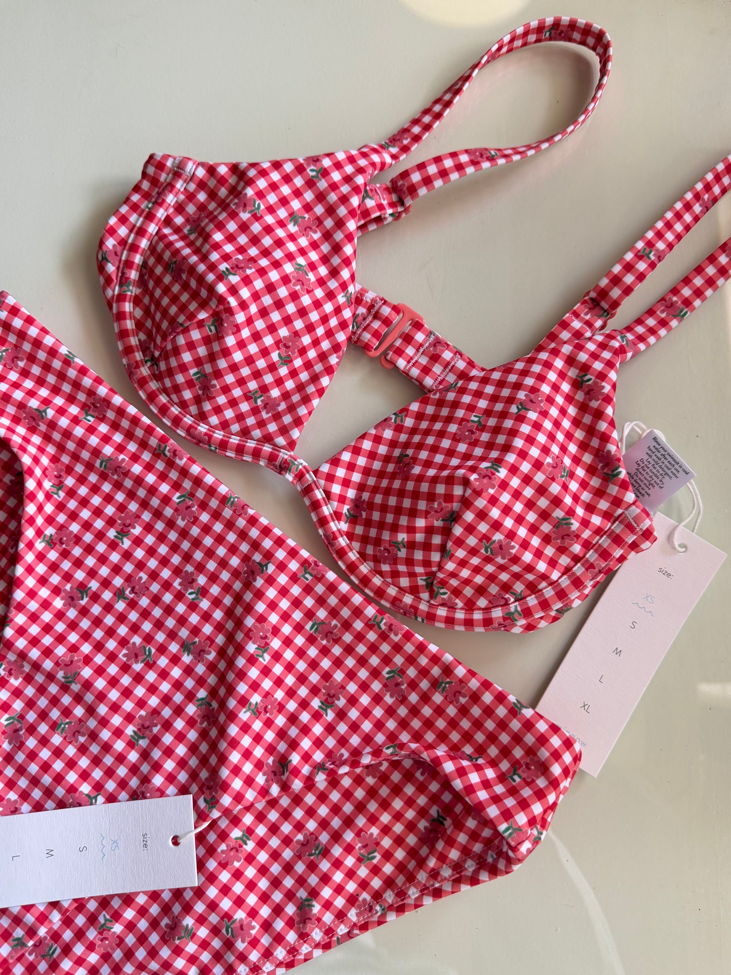 Minnow  | Cranberry Gingham Bikini Set, XS