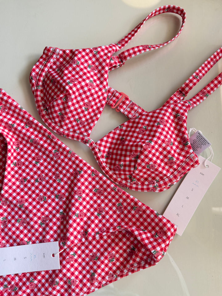 Minnow  | Cranberry Gingham Bikini Set, XS