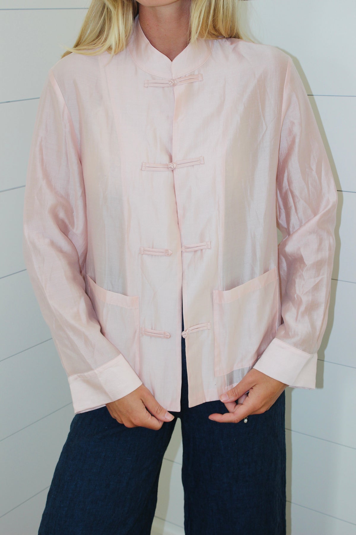 Zara | Satin Frog Clasp Shirt, XS