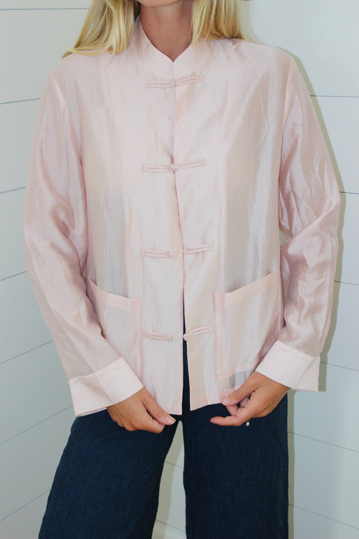Zara | Satin Frog Clasp Shirt, XS