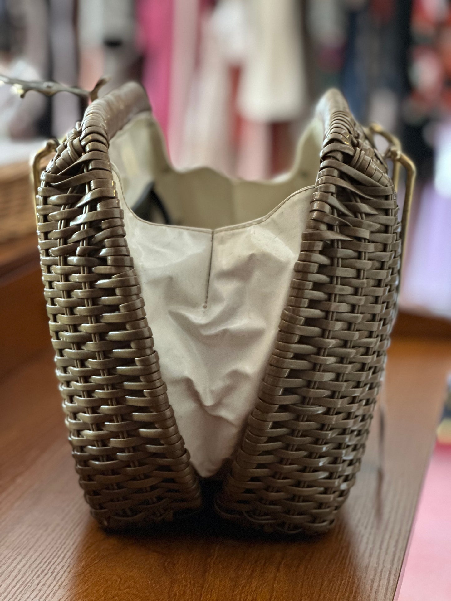 Vintage Vinyl Coated Wicker Bag