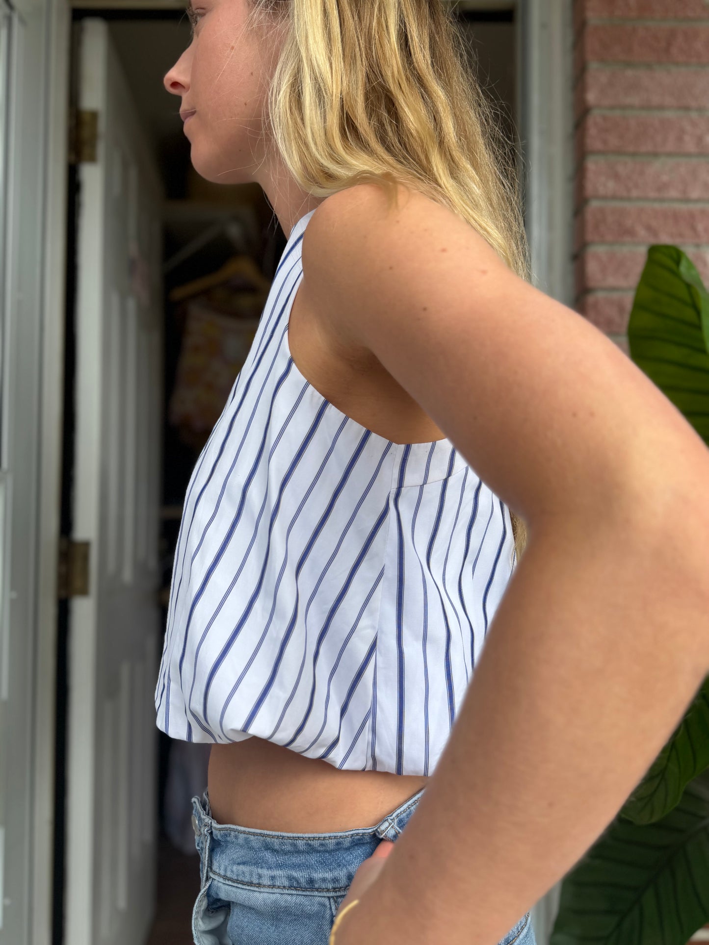 Emerson Lang | 100% Cotton Striped Halter Top, S