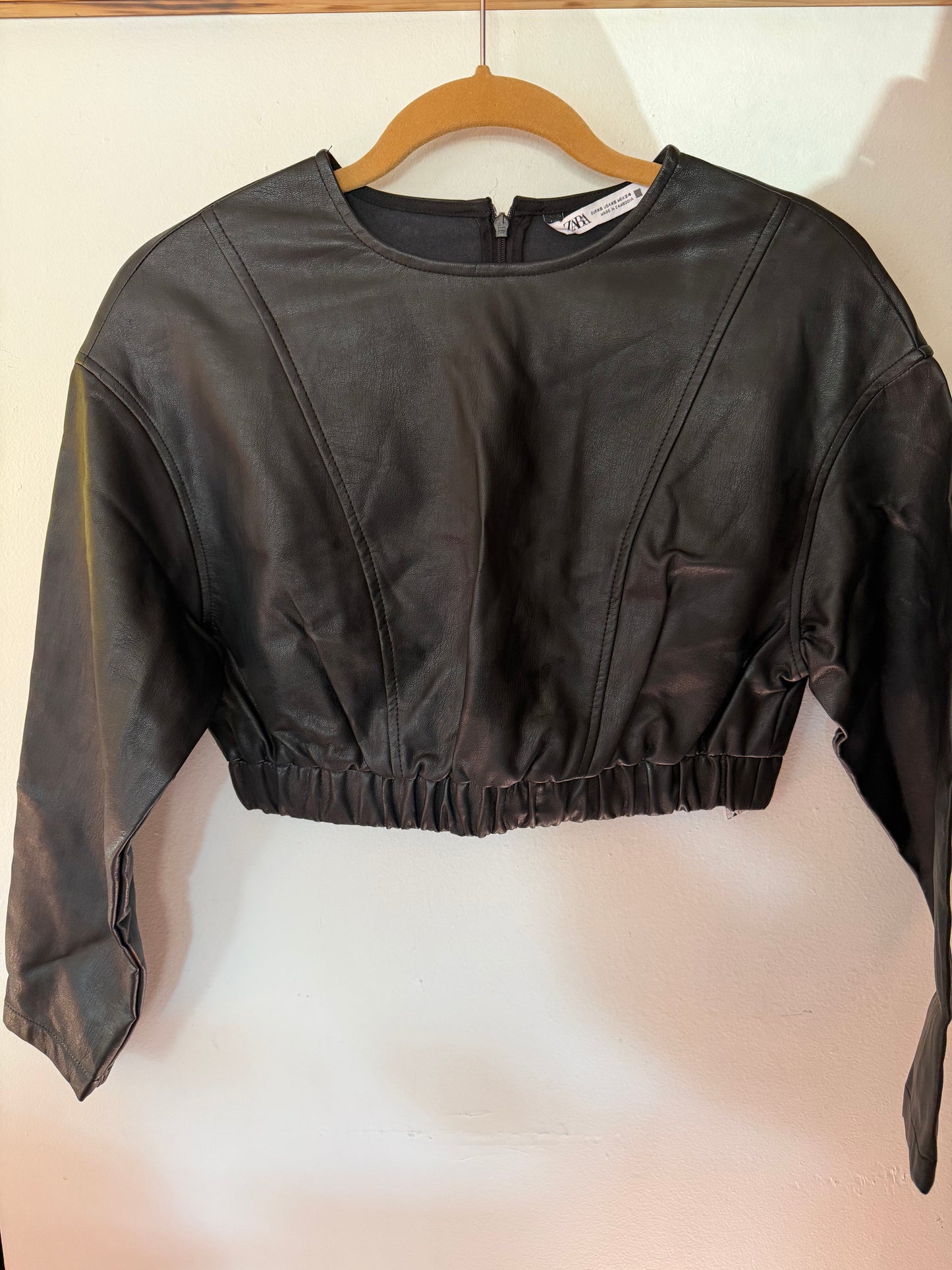 Zara | Cropped Leather Long Sleeve, XS