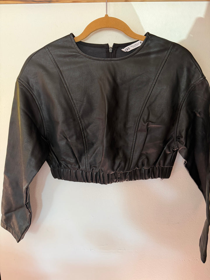 Zara | Cropped Leather Long Sleeve, XS