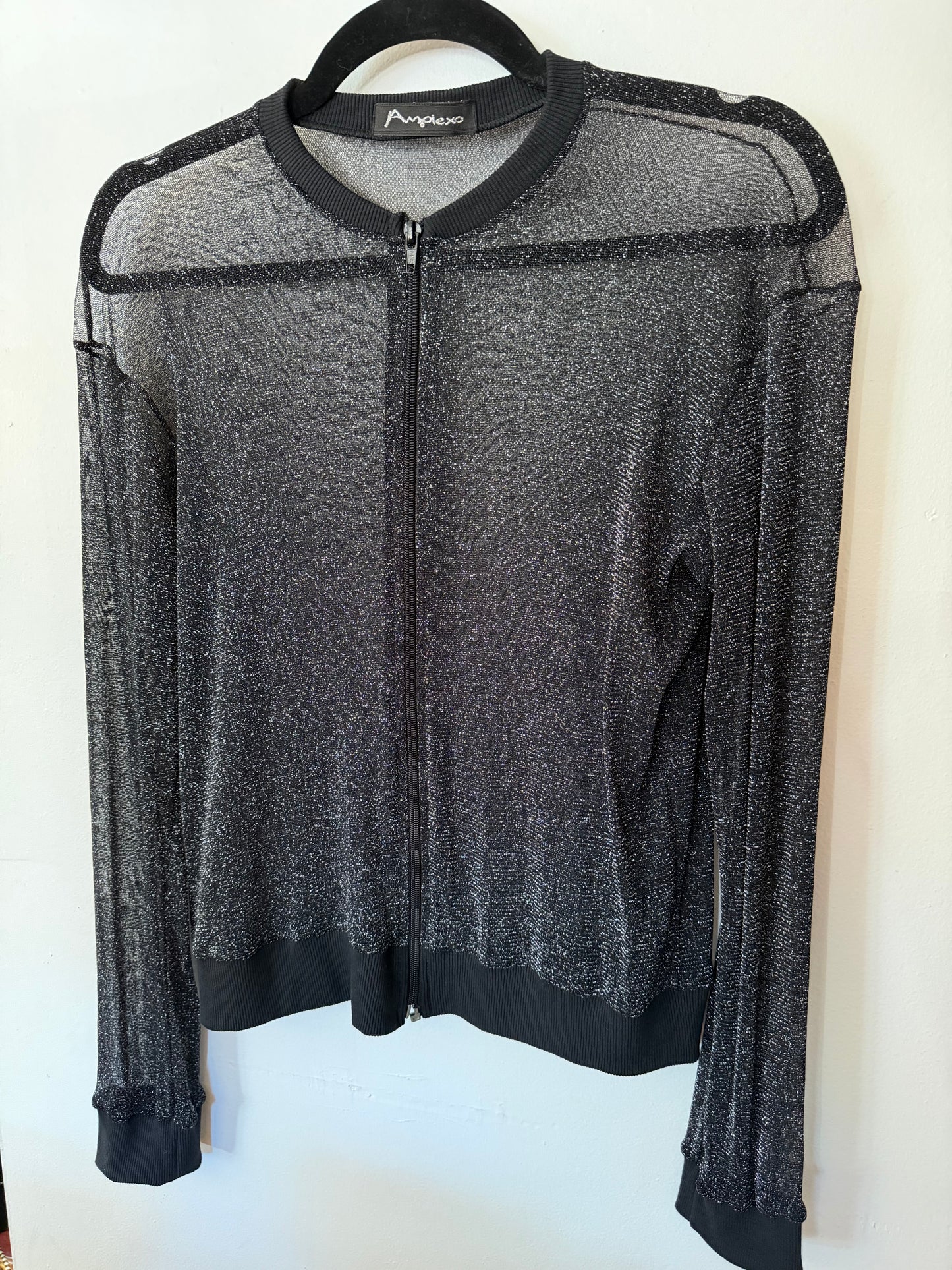 Amplexo | Black Shimmer Sheer Jacket, S/M