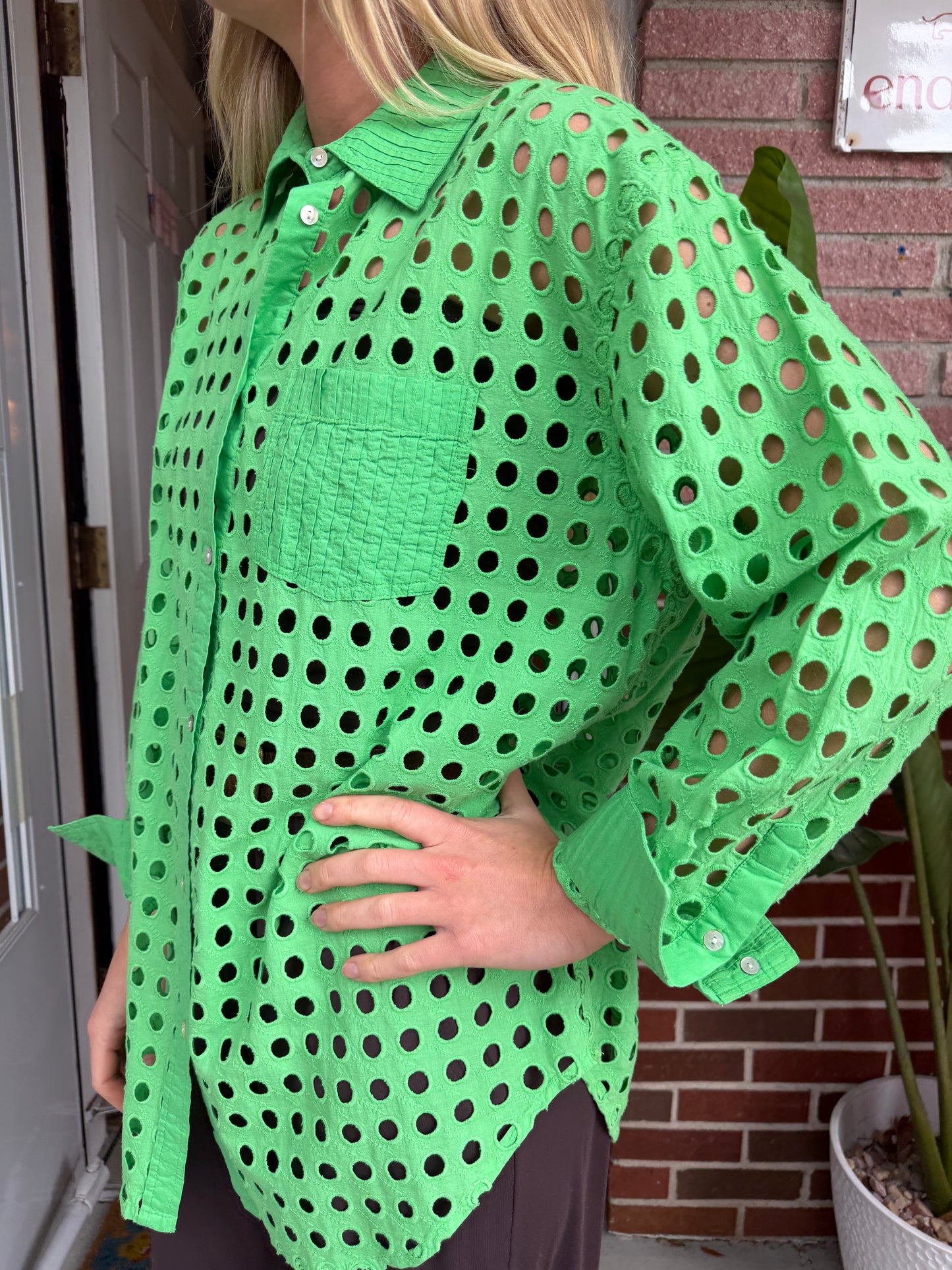 Solid & Striped | Green Button Down, M