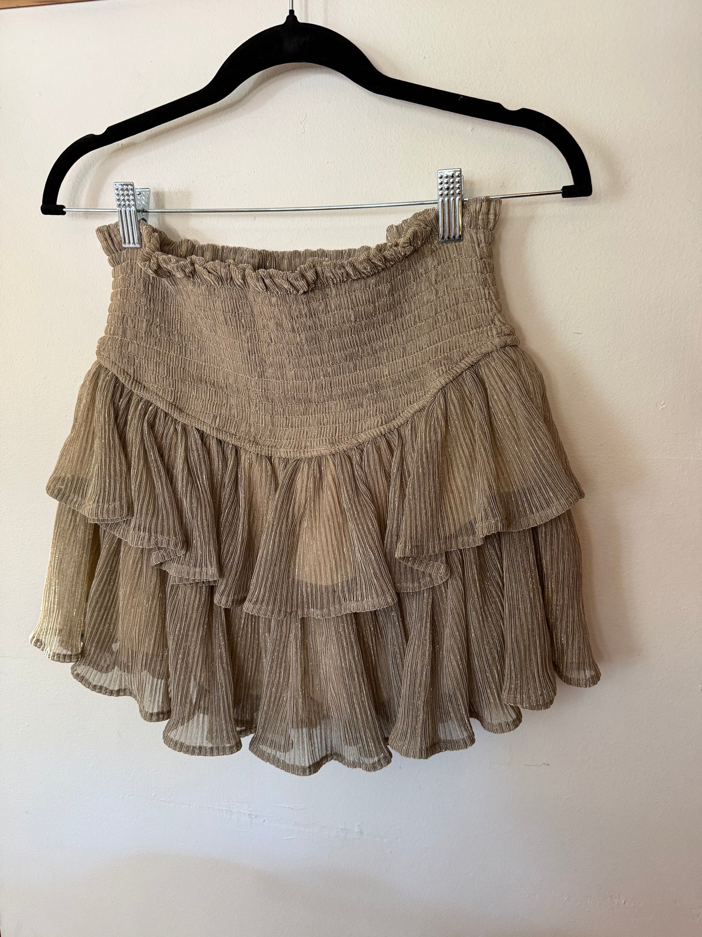 Miou Muse | Gold Shimmer Ruffle Skirt, M