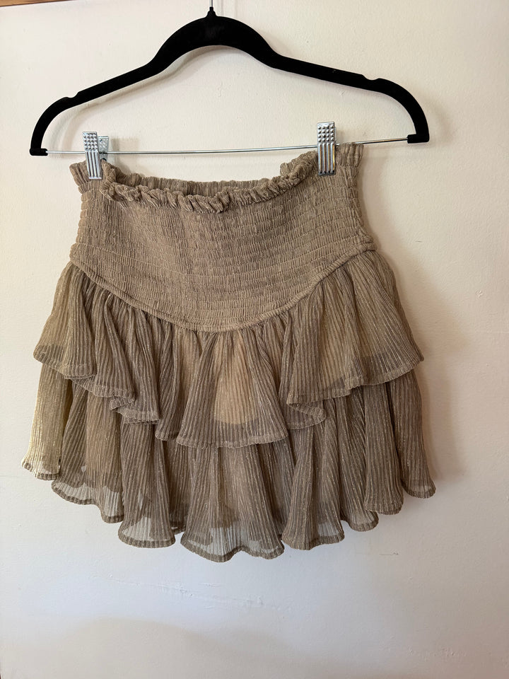 Miou Muse | Gold Shimmer Ruffle Skirt, M