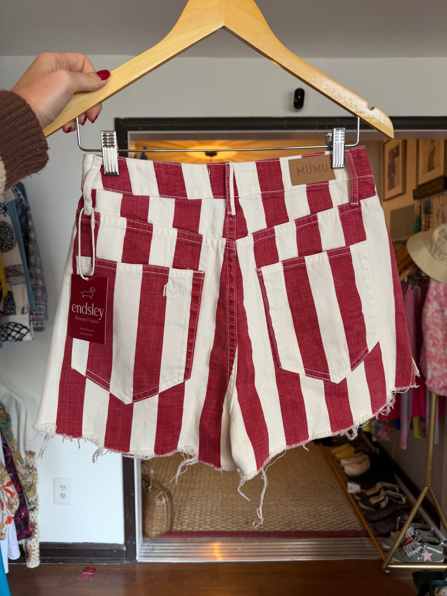 Showmeyourmumu | Striped Denim Shorts, 26